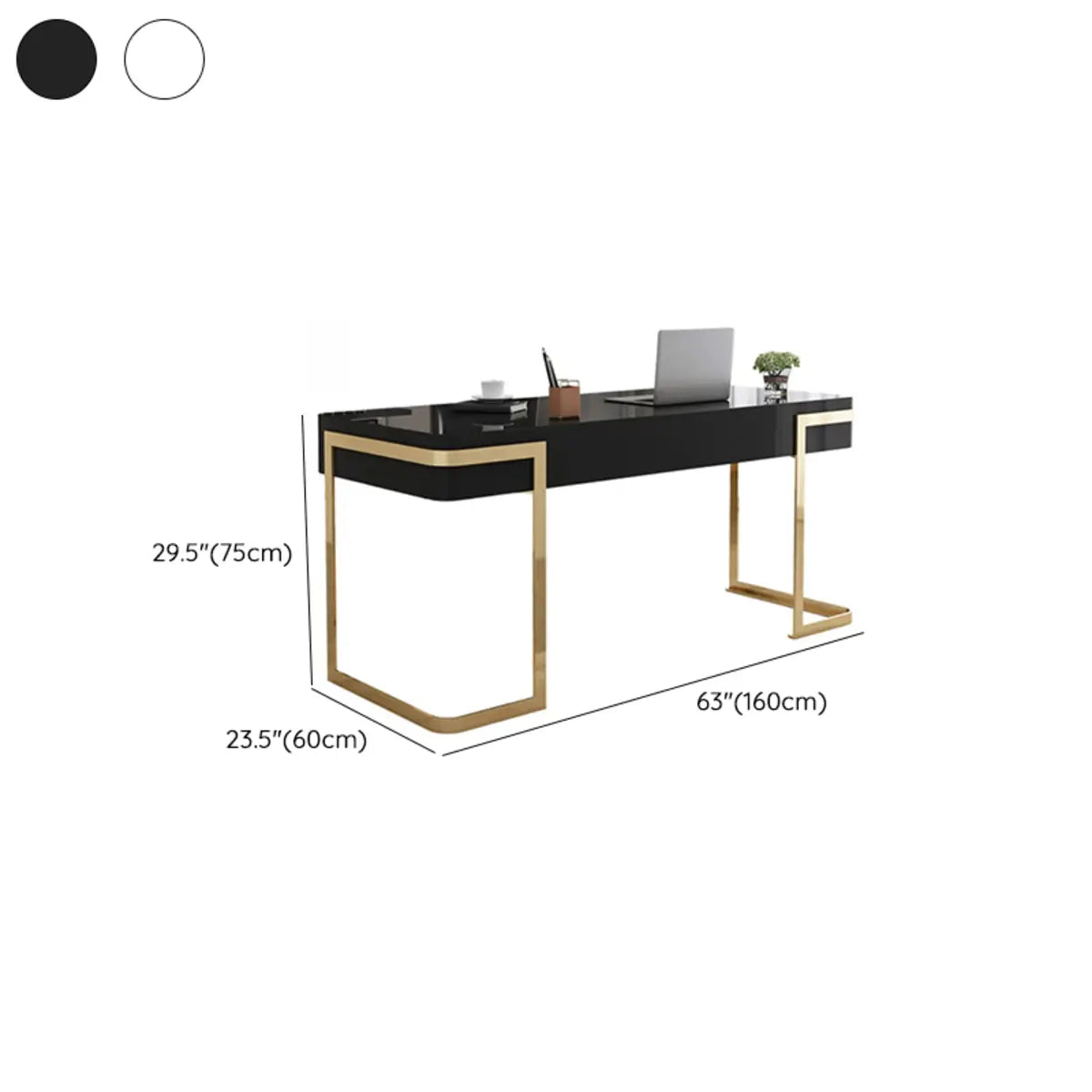 Glam White Gold Rectangle Drawers Sled Computer Desk Image - 10