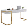 Glam White Gold Rectangle Drawers Sled Computer Desk Image - 2