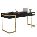 Glam White Gold Rectangle Drawers Sled Computer Desk Image - 3