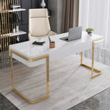 Glam White Gold Rectangle Drawers Sled Computer Desk Image - 4