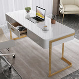 Glam White Gold Rectangle Drawers Sled Computer Desk Image - 5