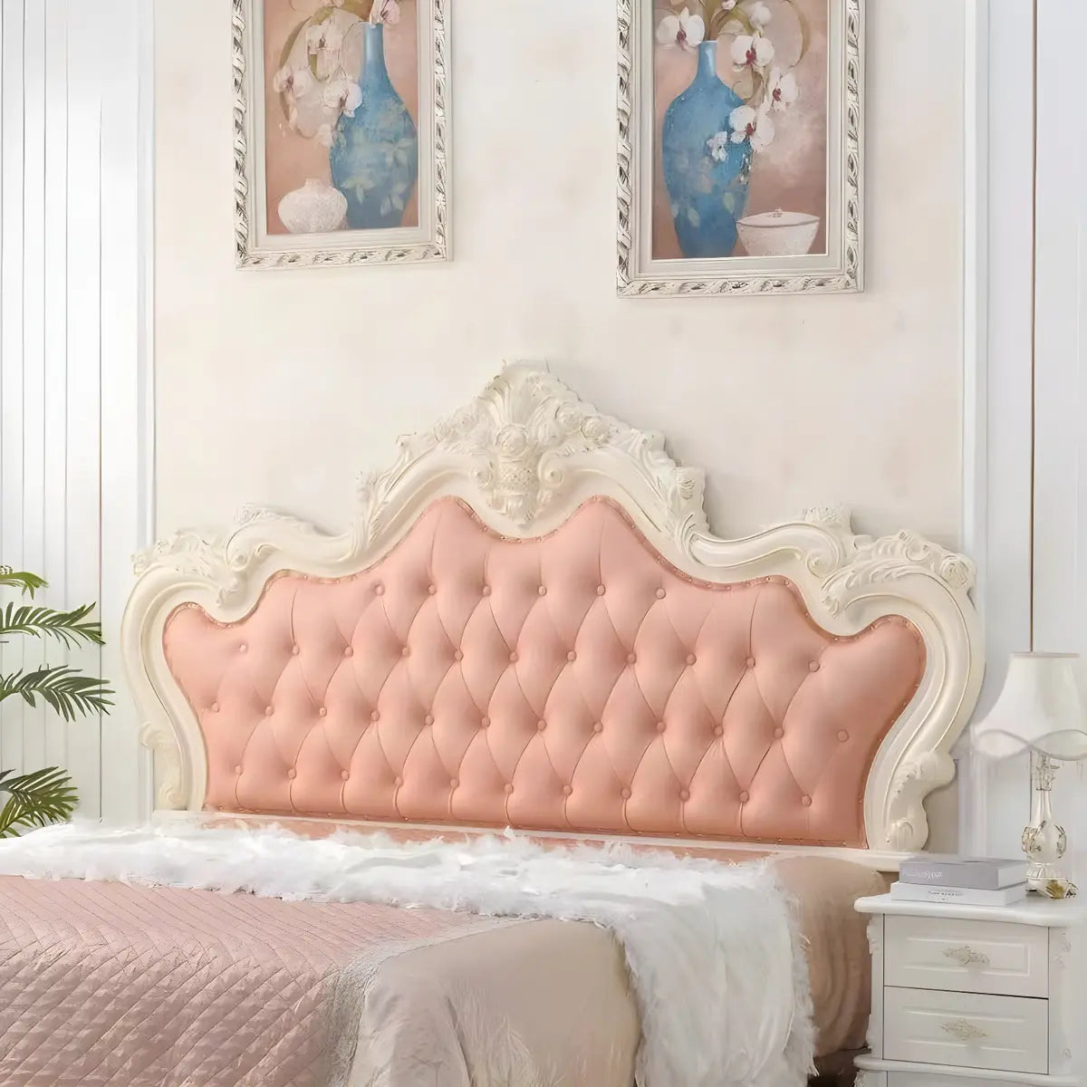 Glam White Portman Tufted Upholstered Tall Headboard Image - 3