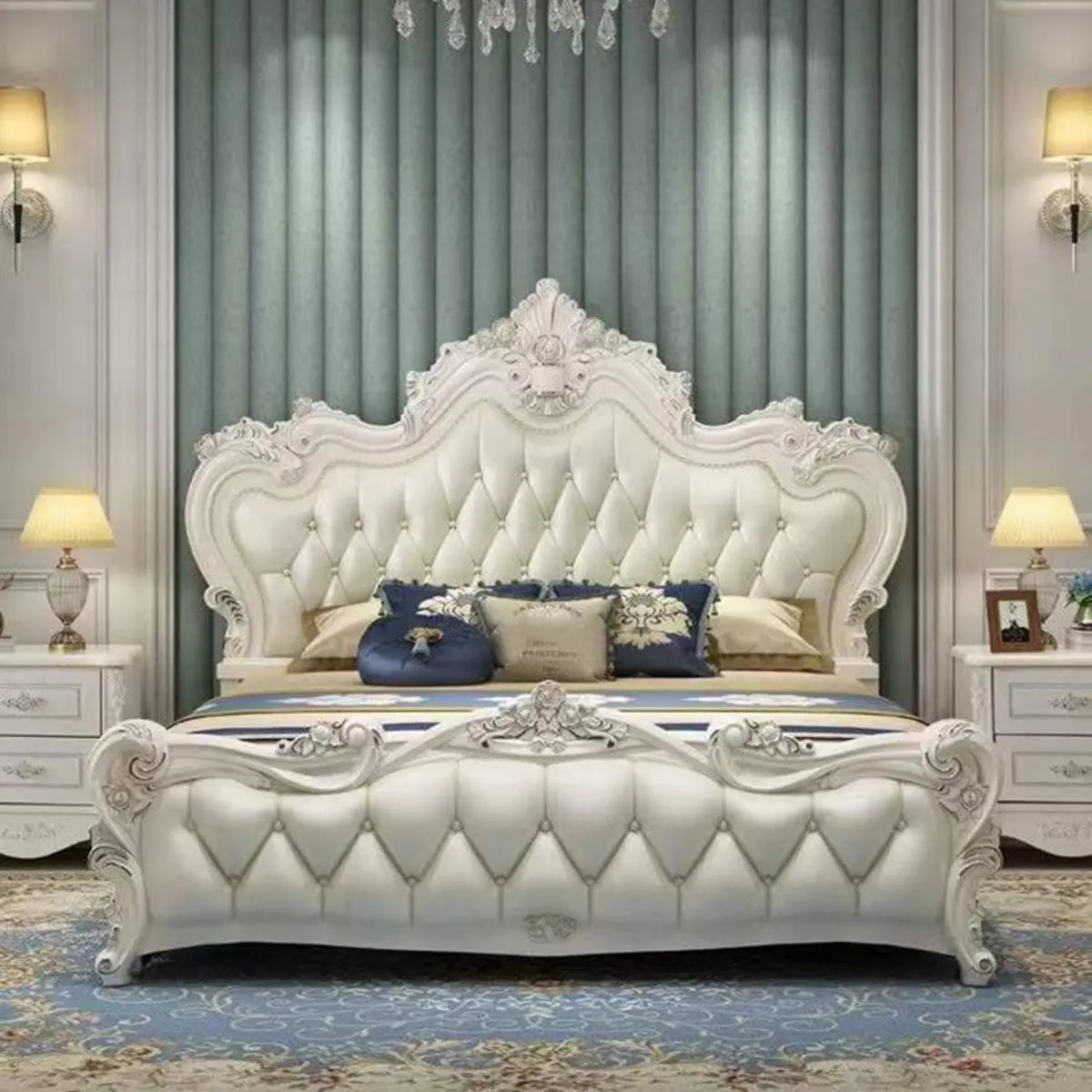 Glam White Portman Tufted Upholstered Tall Headboard Image - 4