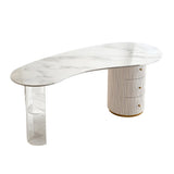 Glam White Stone Drawers Free Form Writing Desk for 3 Image - 5