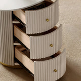 Glam White Stone Drawers Free Form Writing Desk for 3 Image - 6