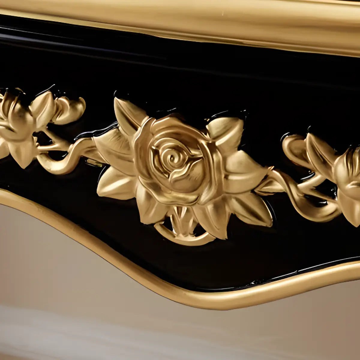 Glam Wood Free Form Black-Gold Curved Console Table Image - 16