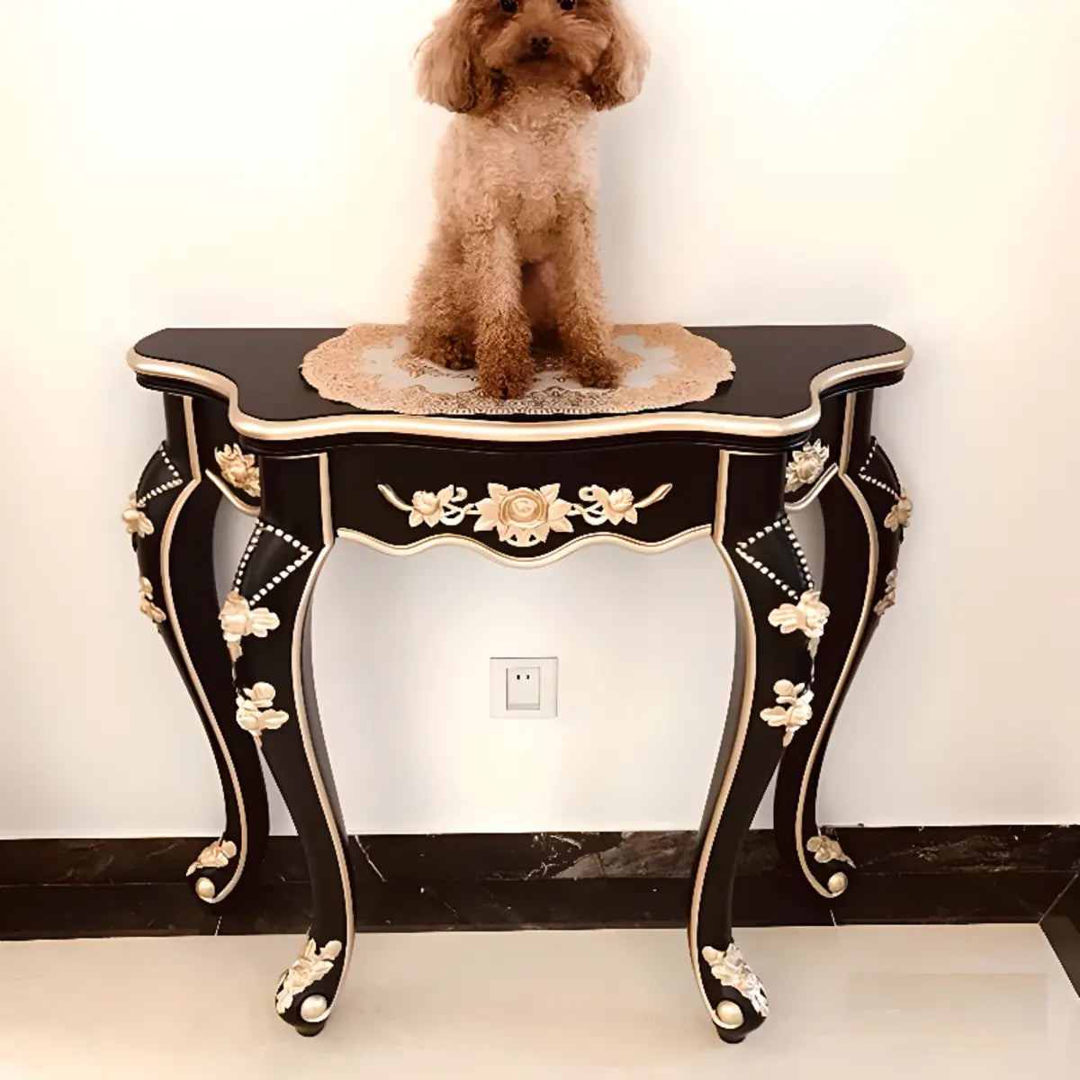 Glam Wood Free Form Black-Gold Curved Console Table Image - 19