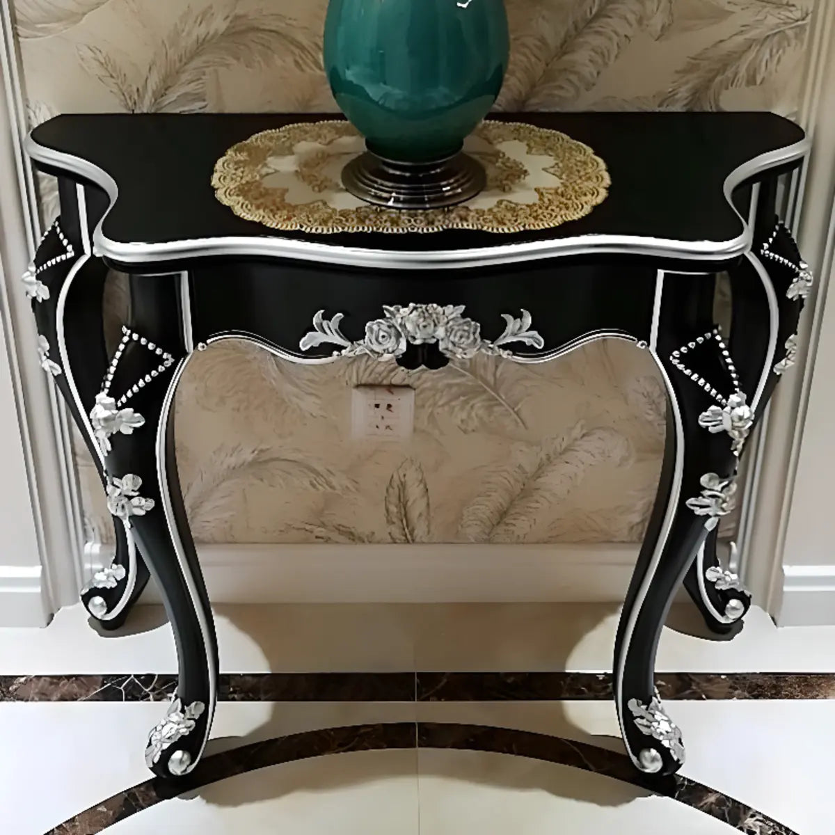 Glam Wood Free Form Black-Gold Curved Console Table Image - 22