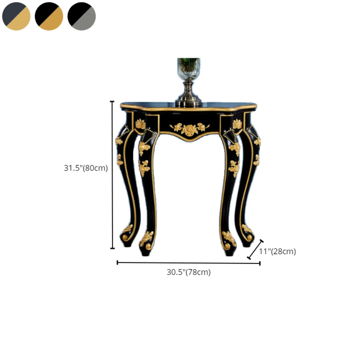 Glam Wood Free Form Black-Gold Curved Console Table Image - 24