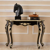 Glam Wood Free Form Black-Gold Curved Console Table Image - 3