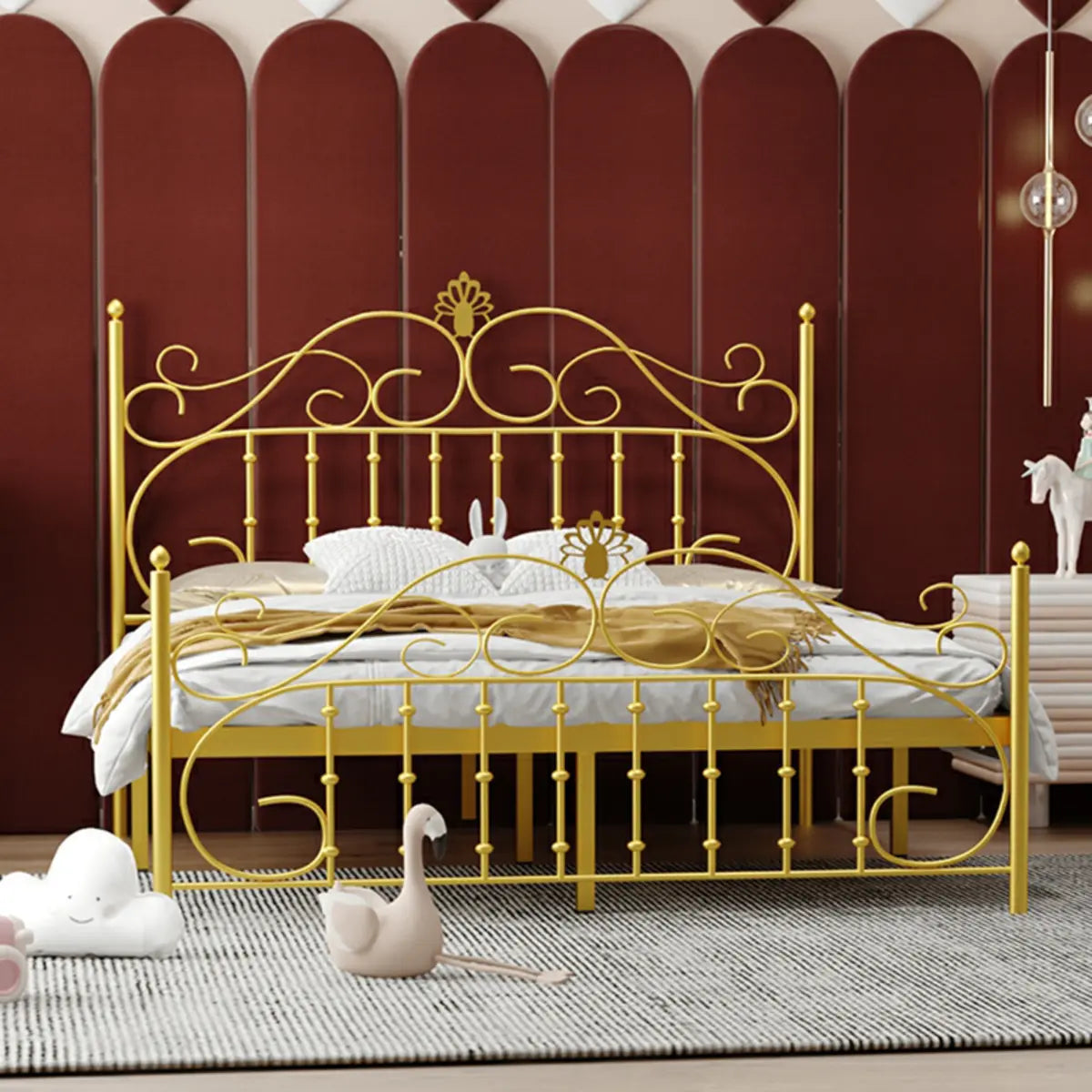 Glamorous Gold Metal Queen Open-Frame Bed with Headboard Image - 1