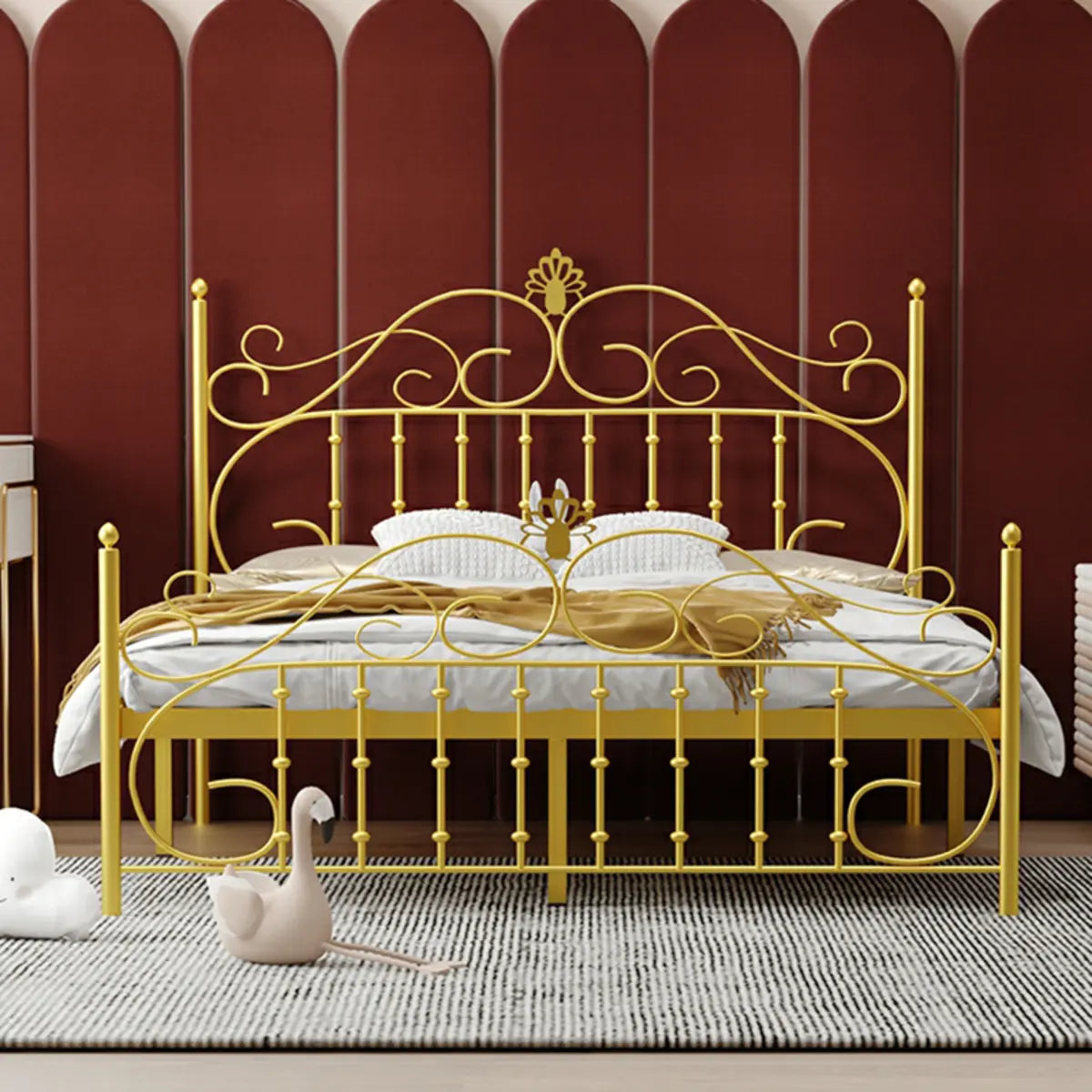 Glamorous Gold Metal Queen Open-Frame Bed with Headboard Image - 6