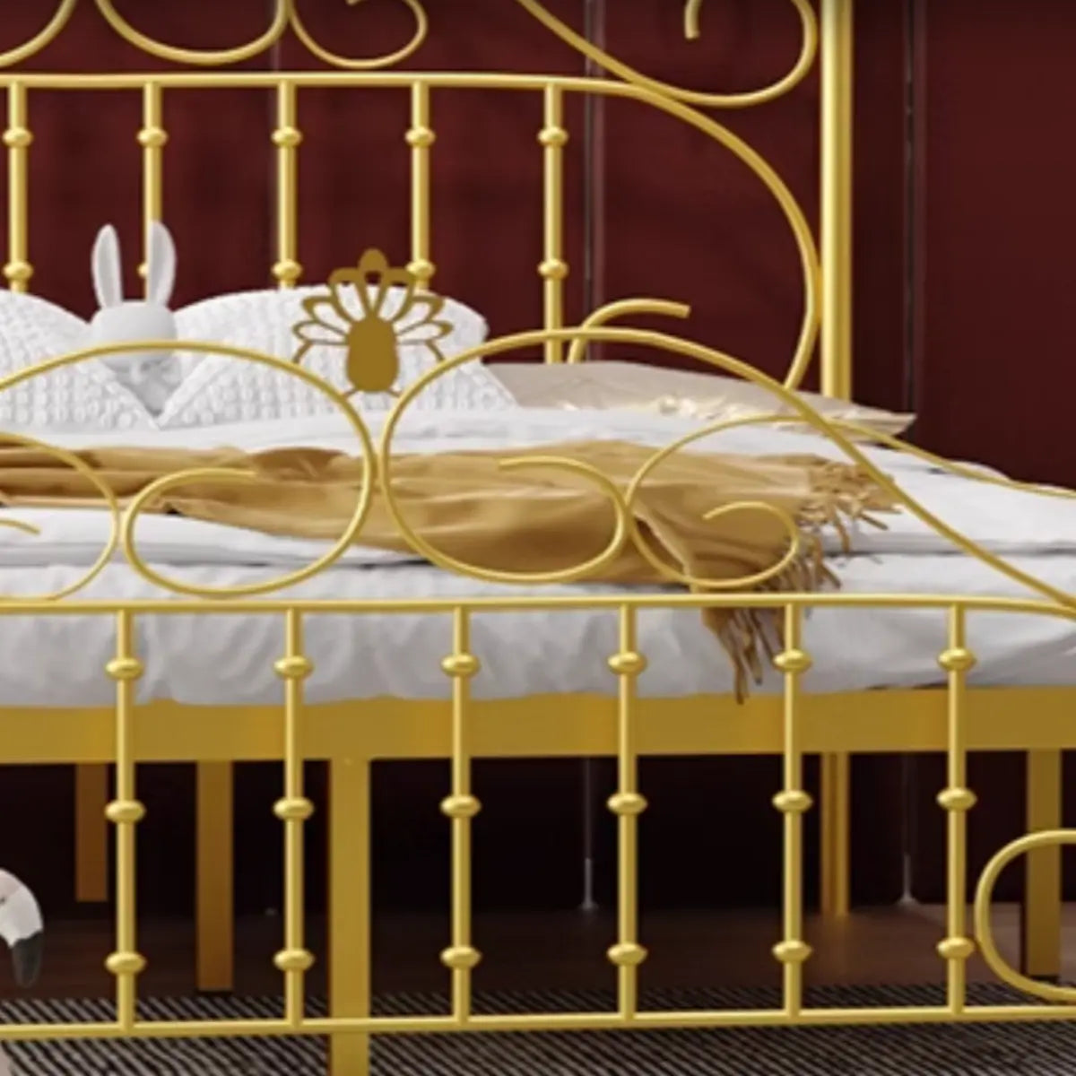 Glamorous Gold Metal Queen Open-Frame Bed with Headboard Image - 9