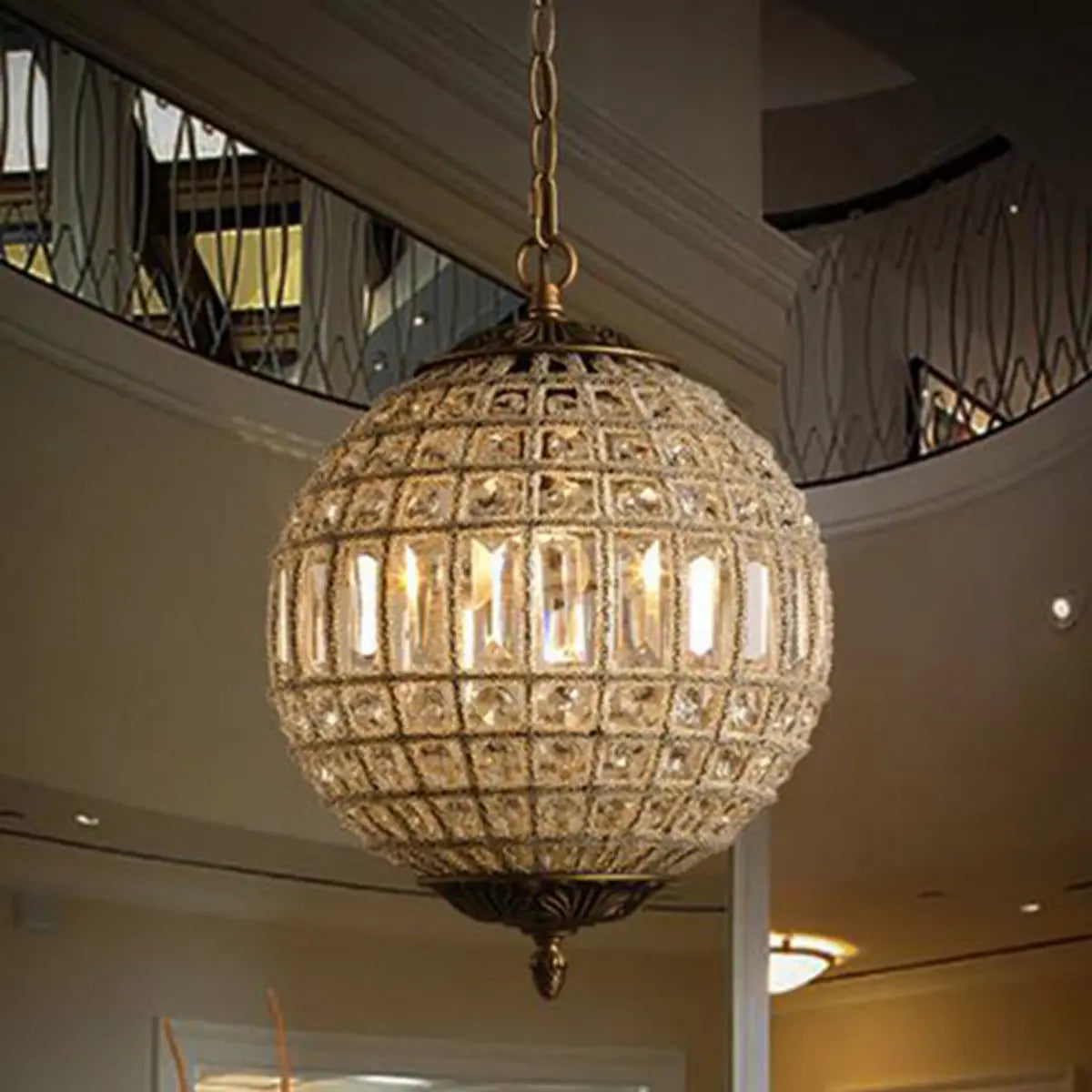 Glass Ball Chain Crystal Chandelier Adjustable Height Image - 1