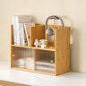 Glass Door 2-Tier Bamboo Desktop Storage Display Cabinet Image - 2