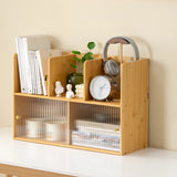 Glass Door 2-Tier Bamboo Desktop Storage Display Cabinet Image - 3