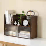 Glass Door 2-Tier Bamboo Desktop Storage Display Cabinet Image - 9