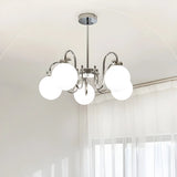 Glass Globe Silver Bow Modern White Chandelier Living Room Image - 1