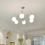 Glass Globe Silver Bow Modern White Chandelier Living Room Image - 4