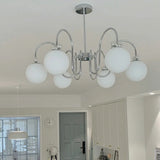 Glass Globe Silver Bow Modern White Chandelier Living Room Image - 7