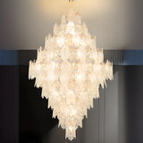 Glass Leaf Crystal Clear Tiered Large Foyer Chandelier Image - 2