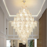 Glass Leaf Crystal Clear Tiered Large Foyer Chandelier Image - 3