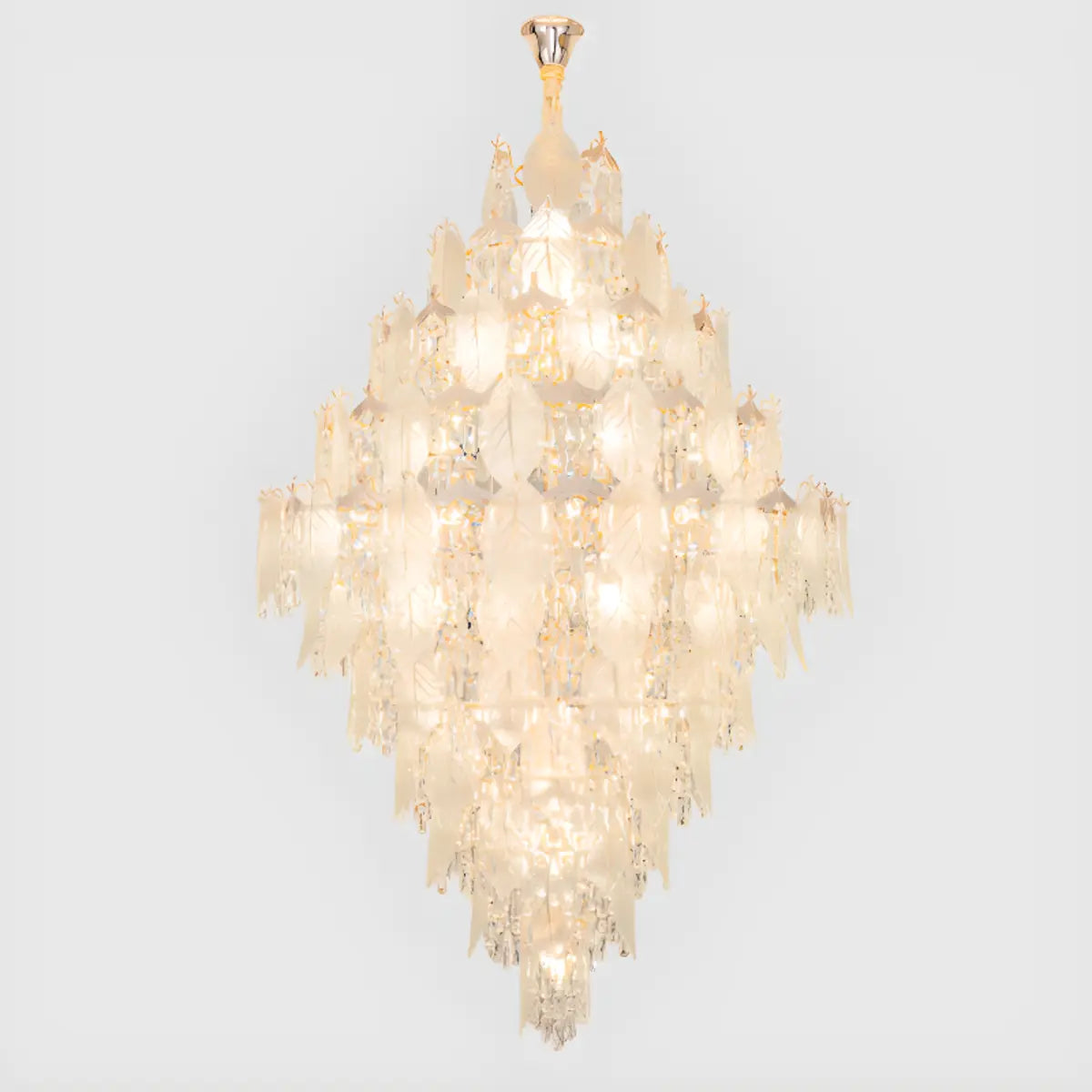 Glass Leaf Crystal Clear Tiered Large Foyer Chandelier Image - 5