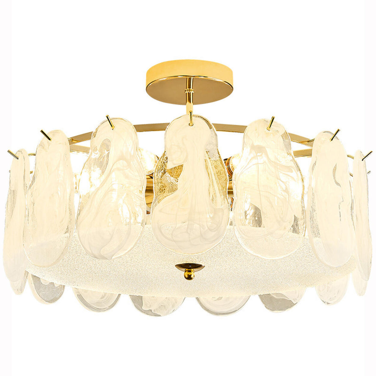 Glass Leaf Gold-White Semi-Flush Mount Ceiling Light Image - 10