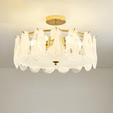 Glass Leaf Gold-White Semi-Flush Mount Ceiling Light Image - 11