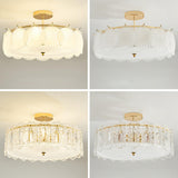 Glass Leaf Gold-White Semi-Flush Mount Ceiling Light Image - 15