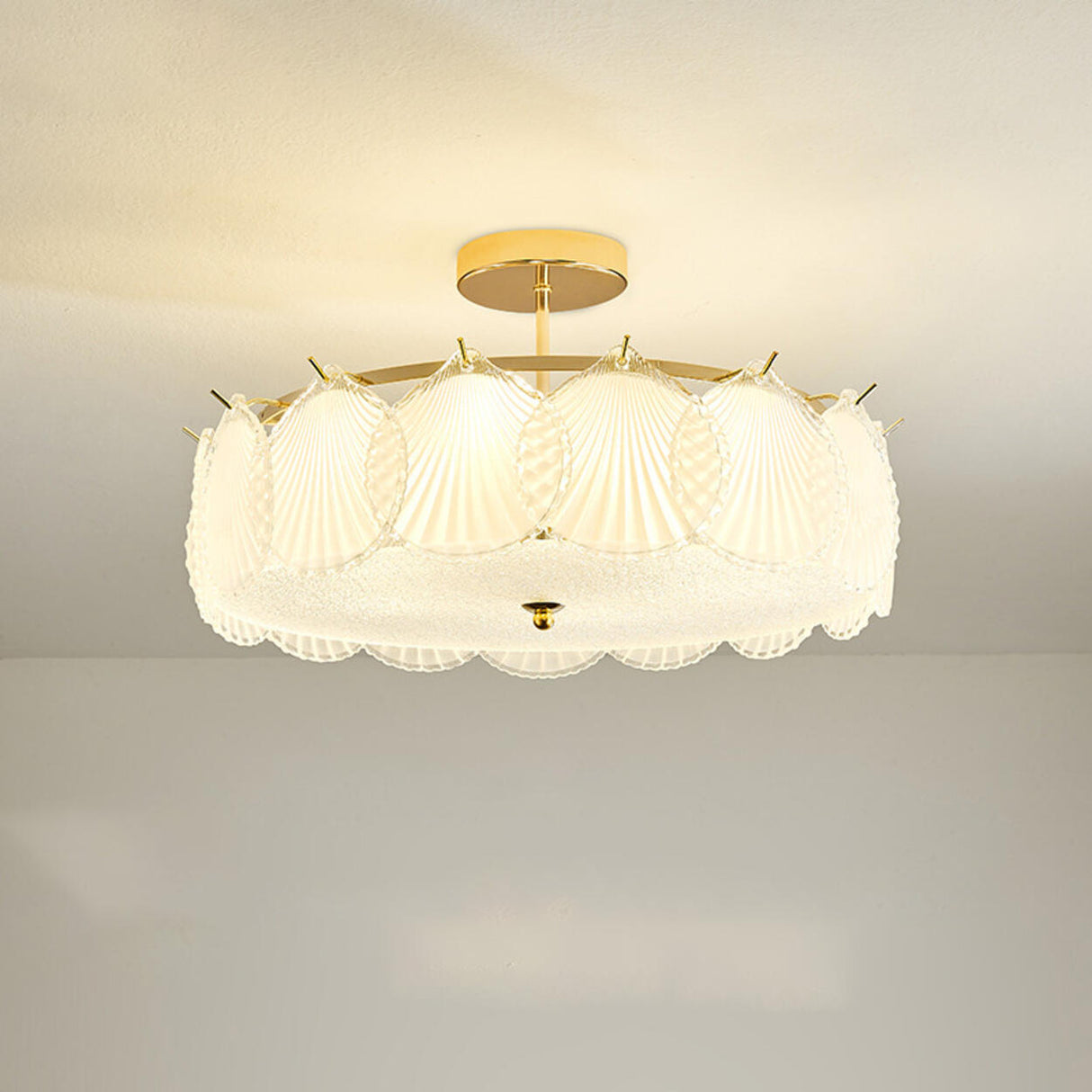 Glass Leaf Gold-White Semi-Flush Mount Ceiling Light Image - 16