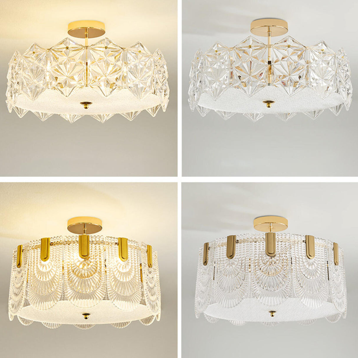 Glass Leaf Gold-White Semi-Flush Mount Ceiling Light Image - 17