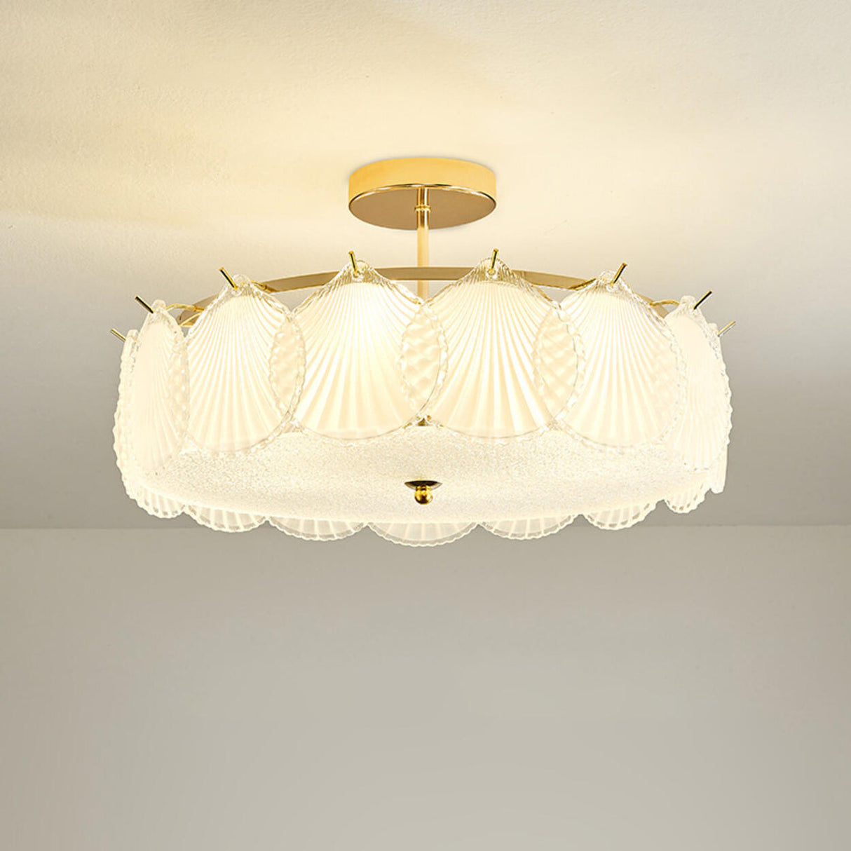 Glass Leaf Gold-White Semi-Flush Mount Ceiling Light Image - 18