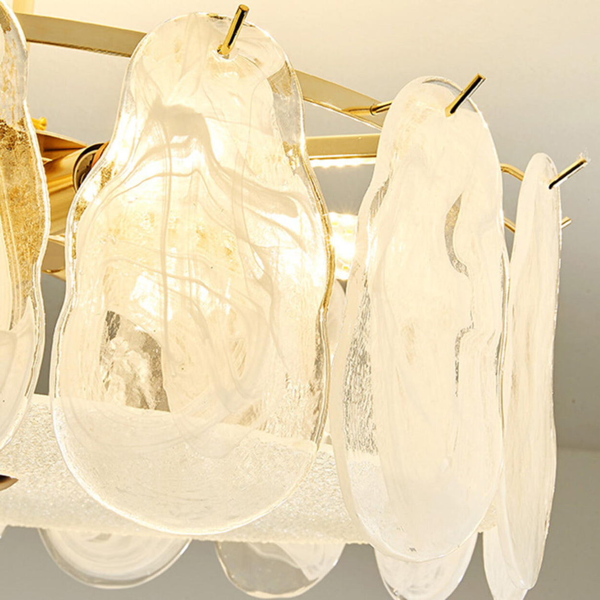 Glass Leaf Gold-White Semi-Flush Mount Ceiling Light Image - 19