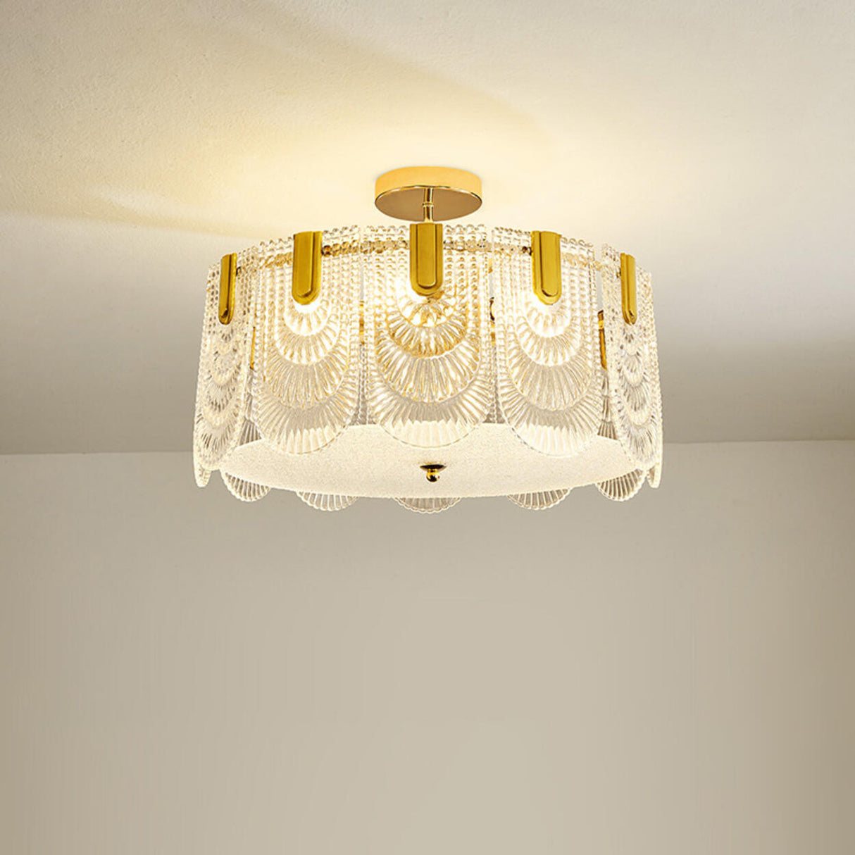 Glass Leaf Gold-White Semi-Flush Mount Ceiling Light Image - 2