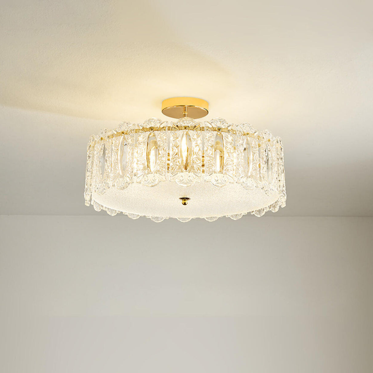 Glass Leaf Gold-White Semi-Flush Mount Ceiling Light Image - 20