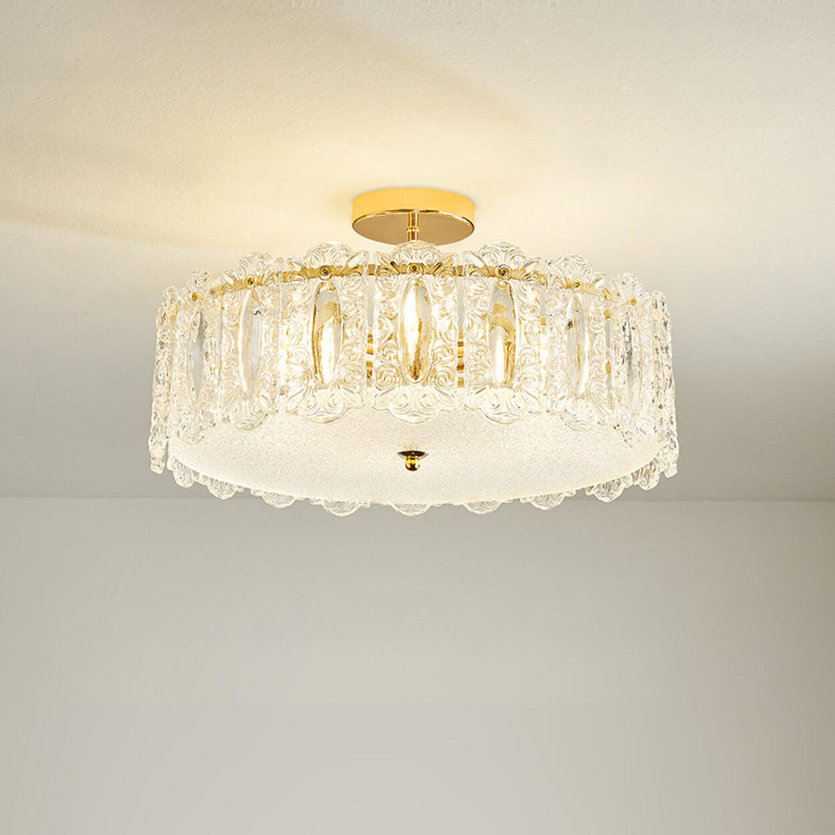 Glass Leaf Gold-White Semi-Flush Mount Ceiling Light Image - 22