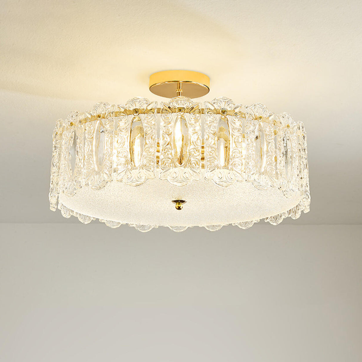 Glass Leaf Gold-White Semi-Flush Mount Ceiling Light Image - 23