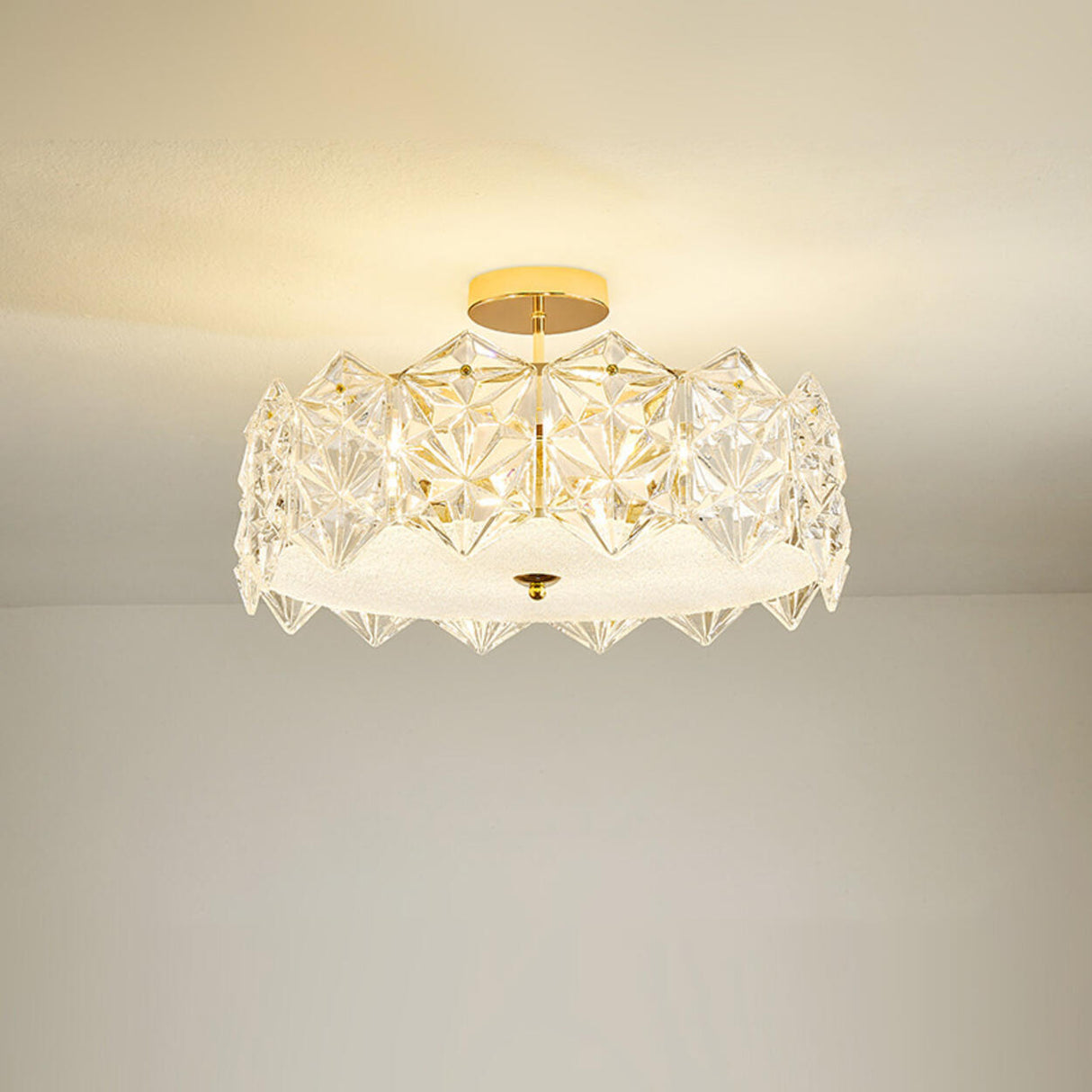 Glass Leaf Gold-White Semi-Flush Mount Ceiling Light Image - 25