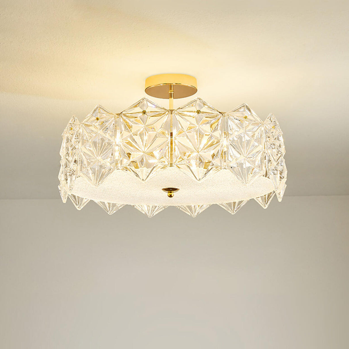 Glass Leaf Gold-White Semi-Flush Mount Ceiling Light Image - 27