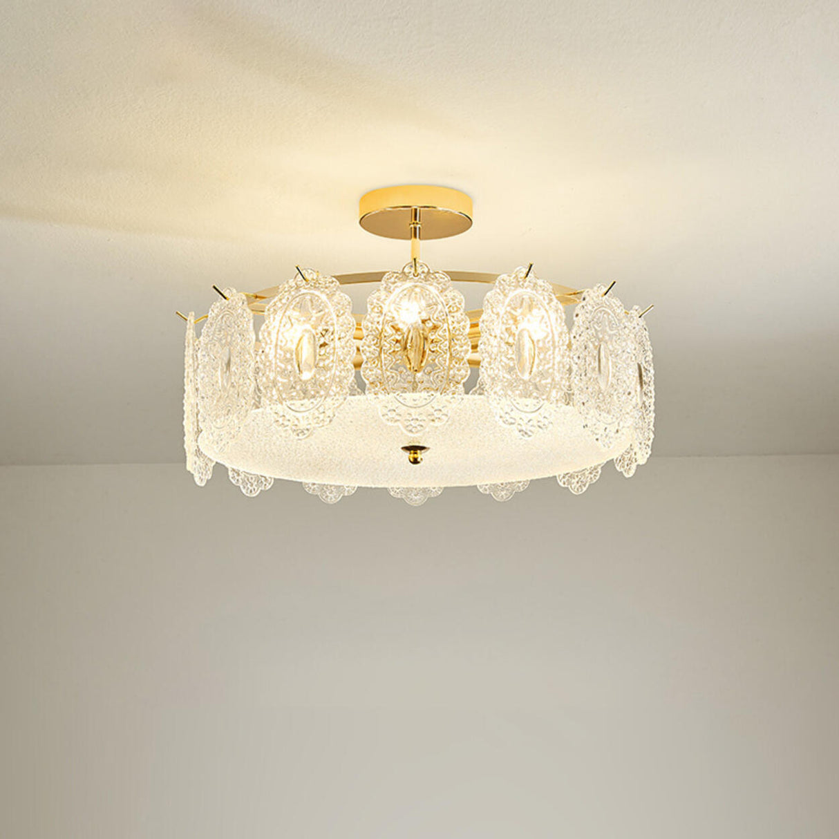 Glass Leaf Gold-White Semi-Flush Mount Ceiling Light Image - 31