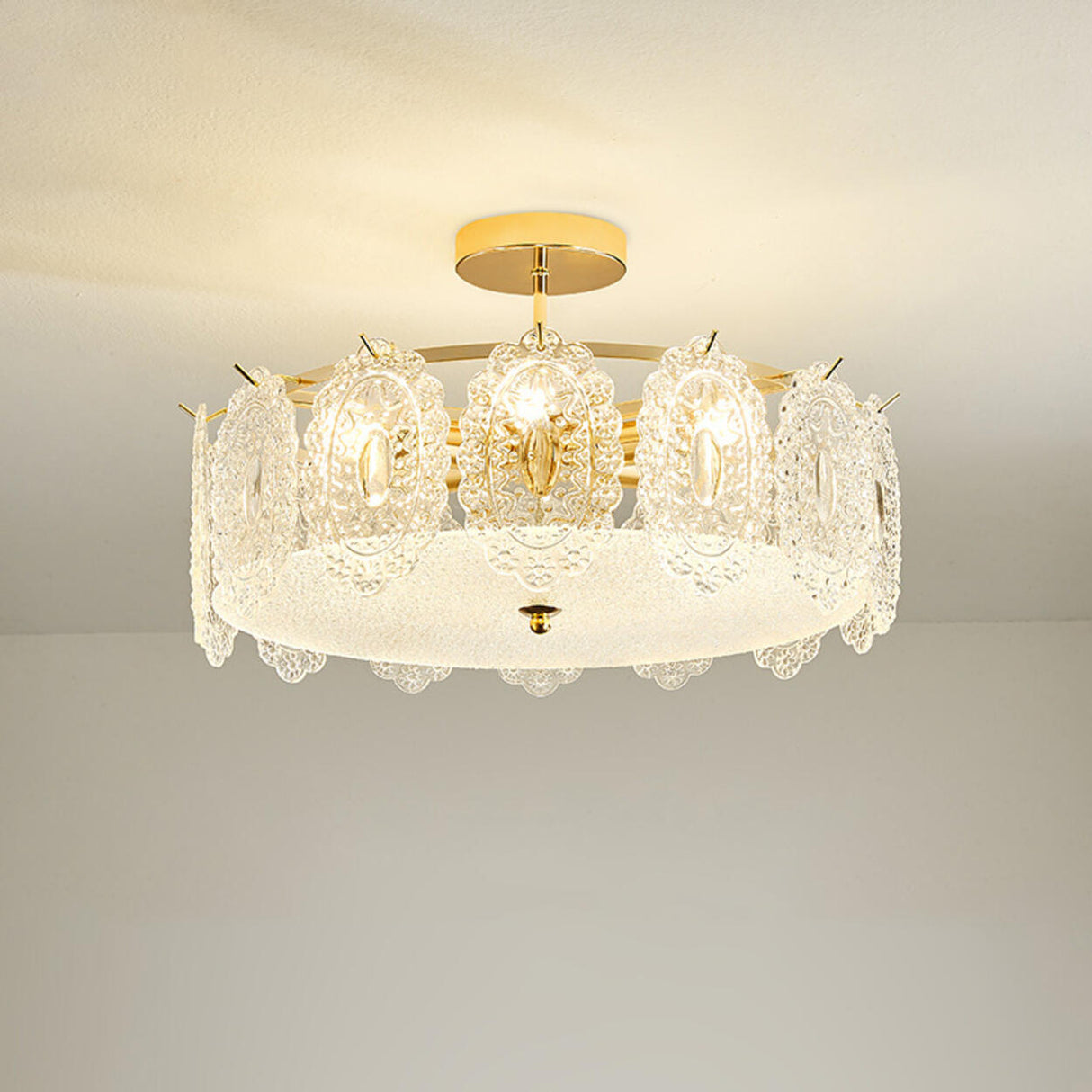 Glass Leaf Gold-White Semi-Flush Mount Ceiling Light Image - 32