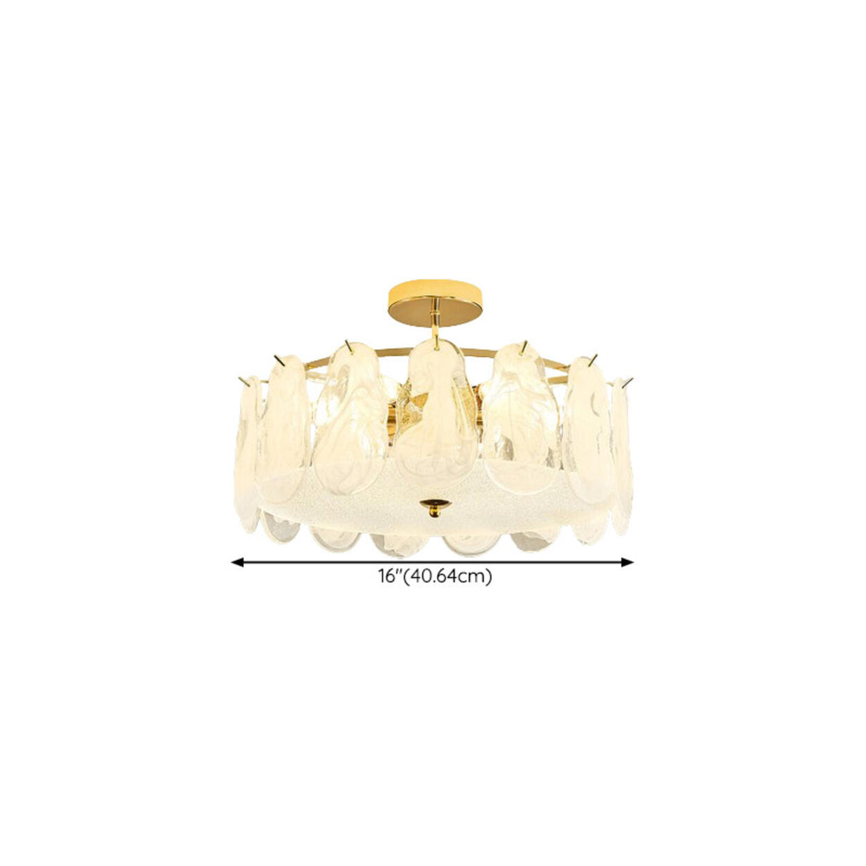 Glass Leaf Gold-White Semi-Flush Mount Ceiling Light 