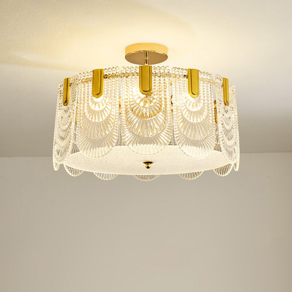 Glass Leaf Gold-White Semi-Flush Mount Ceiling Light Image - 4