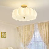 Glass Leaf Gold-White Semi-Flush Mount Ceiling Light Image - 5