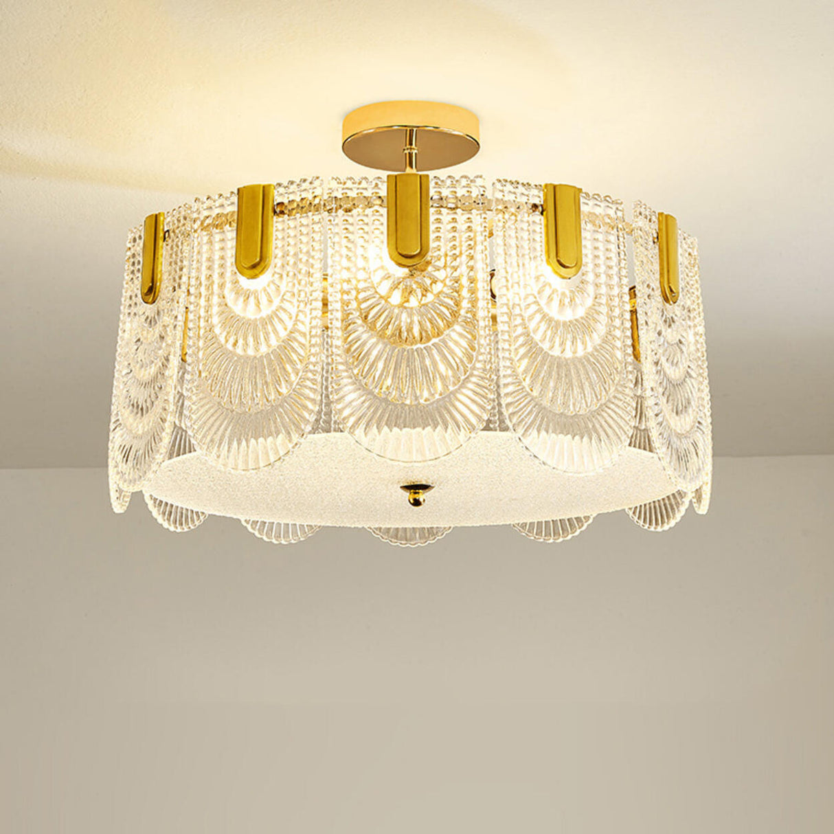 Glass Leaf Gold-White Semi-Flush Mount Ceiling Light Image - 6