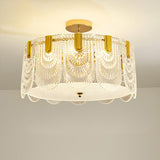 Glass Leaf Gold-White Semi-Flush Mount Ceiling Light Image - 6