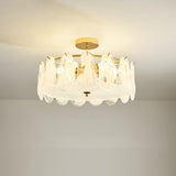 Glass Leaf Gold-White Semi-Flush Mount Ceiling Light Image - 7