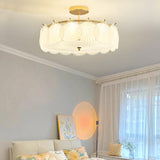 Glass Leaf Gold-White Semi-Flush Mount Ceiling Light Image - 8