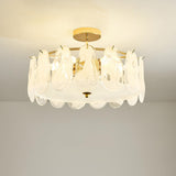 Glass Leaf Gold-White Semi-Flush Mount Ceiling Light Image - 9